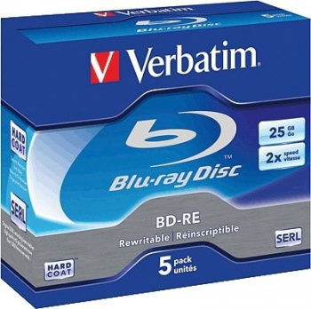Verbatim BD-RE Blu-Ray Disc 25GB 2x, 5er Jewelcase