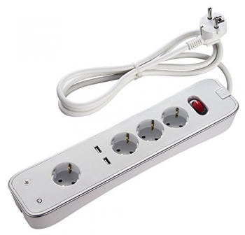 luceco Hochglanz Steckdosenleiste/weiss/4-fach/2 x USB Ladebuchsen/Überspannungsschutz