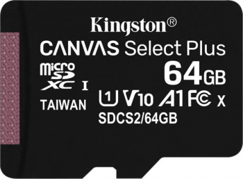 Kingston Canvas Select Plus R100 microSDXC 64GB, UHS-I U1, A1, Class 10 (SDCS2/64GBSP)