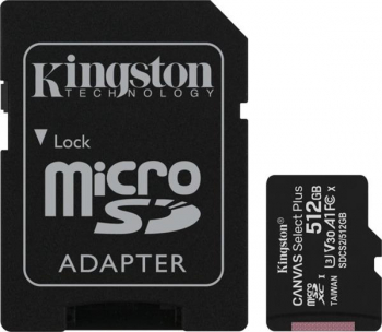 Kingston Canvas Select Plus R100/W85 microSDXC 512GB Kit, UHS-I U3, A1, Class 10 (SDCS2/512GB)