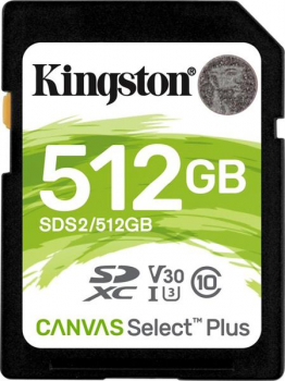 Kingston Canvas Select Plus R100/W85 SDXC 512GB, UHS-I U3, Class 10 (SDS2/512GB)
