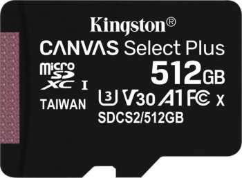 Kingston Canvas Select Plus R100/W85 microSDXC 512GB, UHS-I U3, A1, Class 10 (SDCS2/512GBSP)