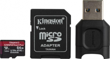 Kingston Canvas React Plus R285/W165 microSDXC 64GB Kit, UHS-II U3, A1, Class 10 (MLPMR2/64GB)