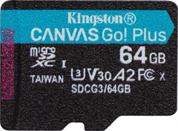 Kingston Canvas Go! Plus R170/W70 microSDXC 64GB, UHS-I U3, A2, Class 10 (SDCG3/64GBSP)