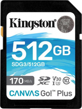 Kingston Canvas Go! Plus R170/W90 SDXC 512GB, UHS-I U3, Class 10 (SDG3/512GB)