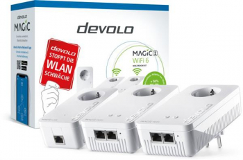 devolo Magic 2 WiFi 6 Multiroom Kit, G.hn, 2.4GHz/5GHz WLAN, 2x RJ-45, 3er-Bundle (8824)
