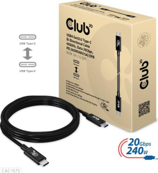 Club 3D USB-C 3.2 Kabel/20Gb/s/4K@60Hz/240W PD EPR/Stecker 3.2 Stecker/2.0m