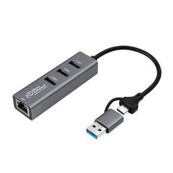 MicroConnect USB 3.0 Hub/4-Port + Gigybit LAN/USB-C + A Connectors