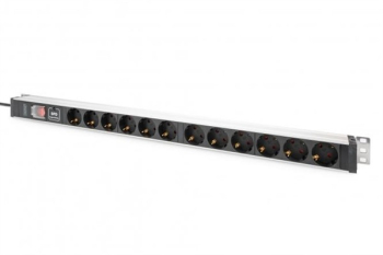 Digitus Steckdosenleiste 12-fach/Alu/Ü-Schutz/Schalter/2m Kabel