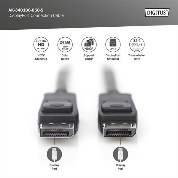 Digitus DisplayPort 1.4 Kabel schwarz, 5m